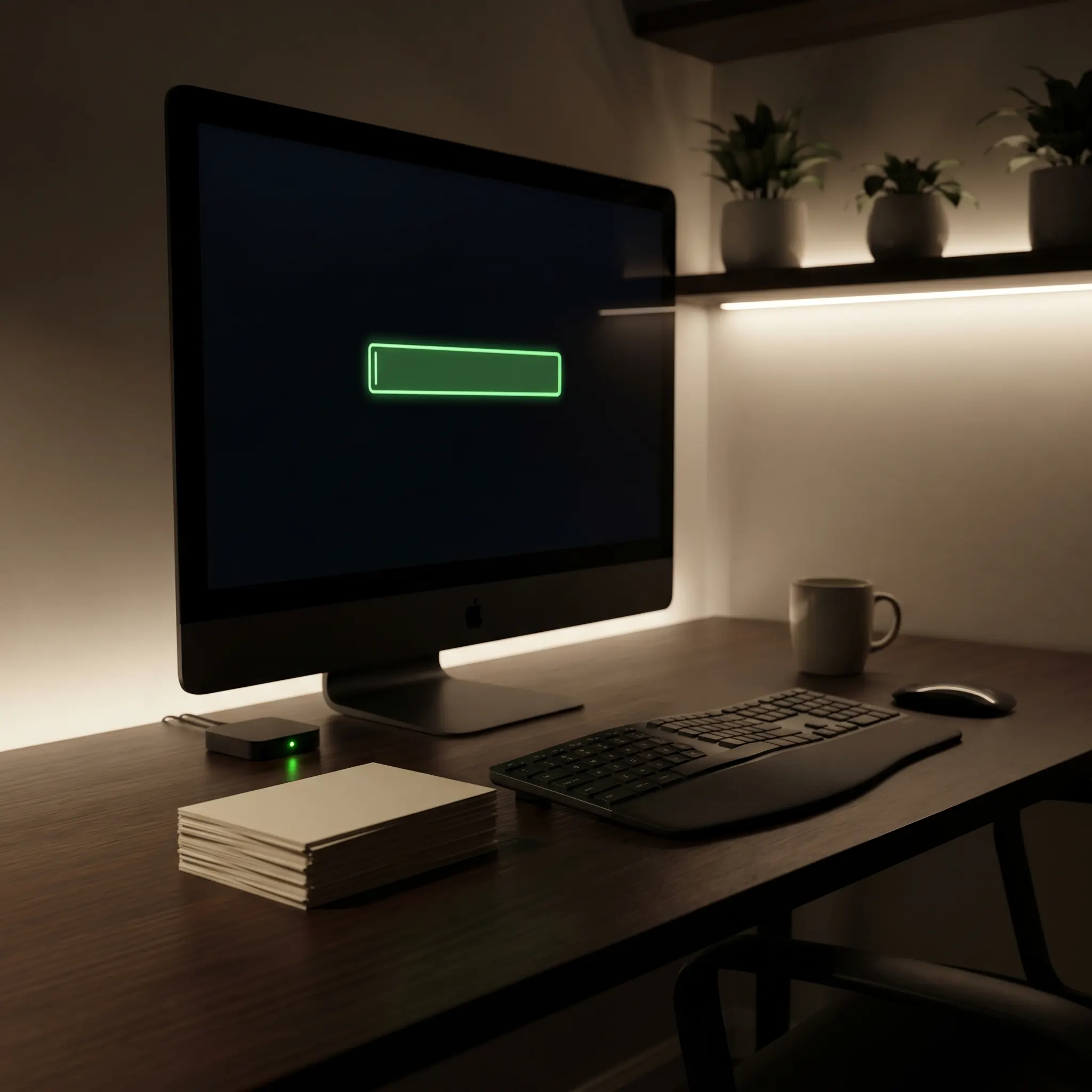 Quiet AI editorial support desk with an open input panel